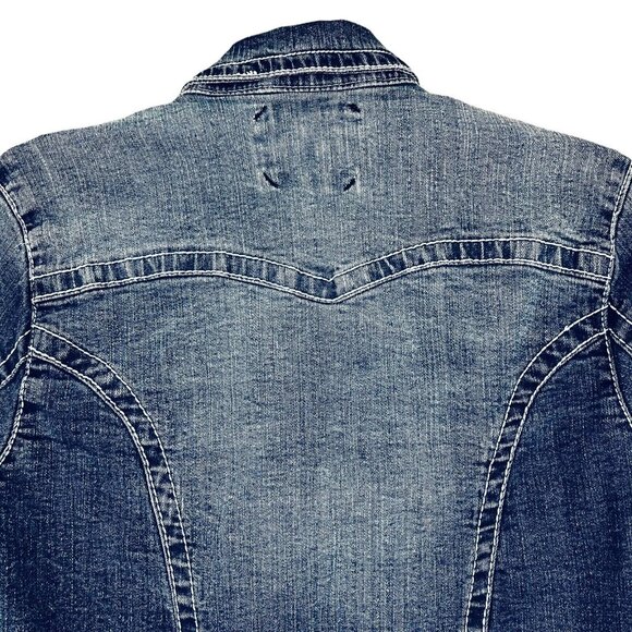 Amethyst Girls Blue Stretch Denim Jacket Size Large Long Sleeve Two Flap Pockets - Picture 4 of 8
